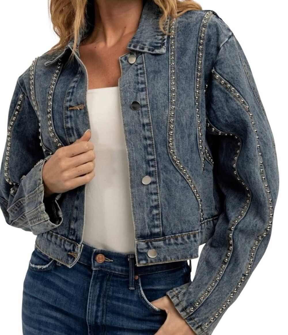 Cecelia New York NWT Moris Studded Denim Jacket Blue Size L